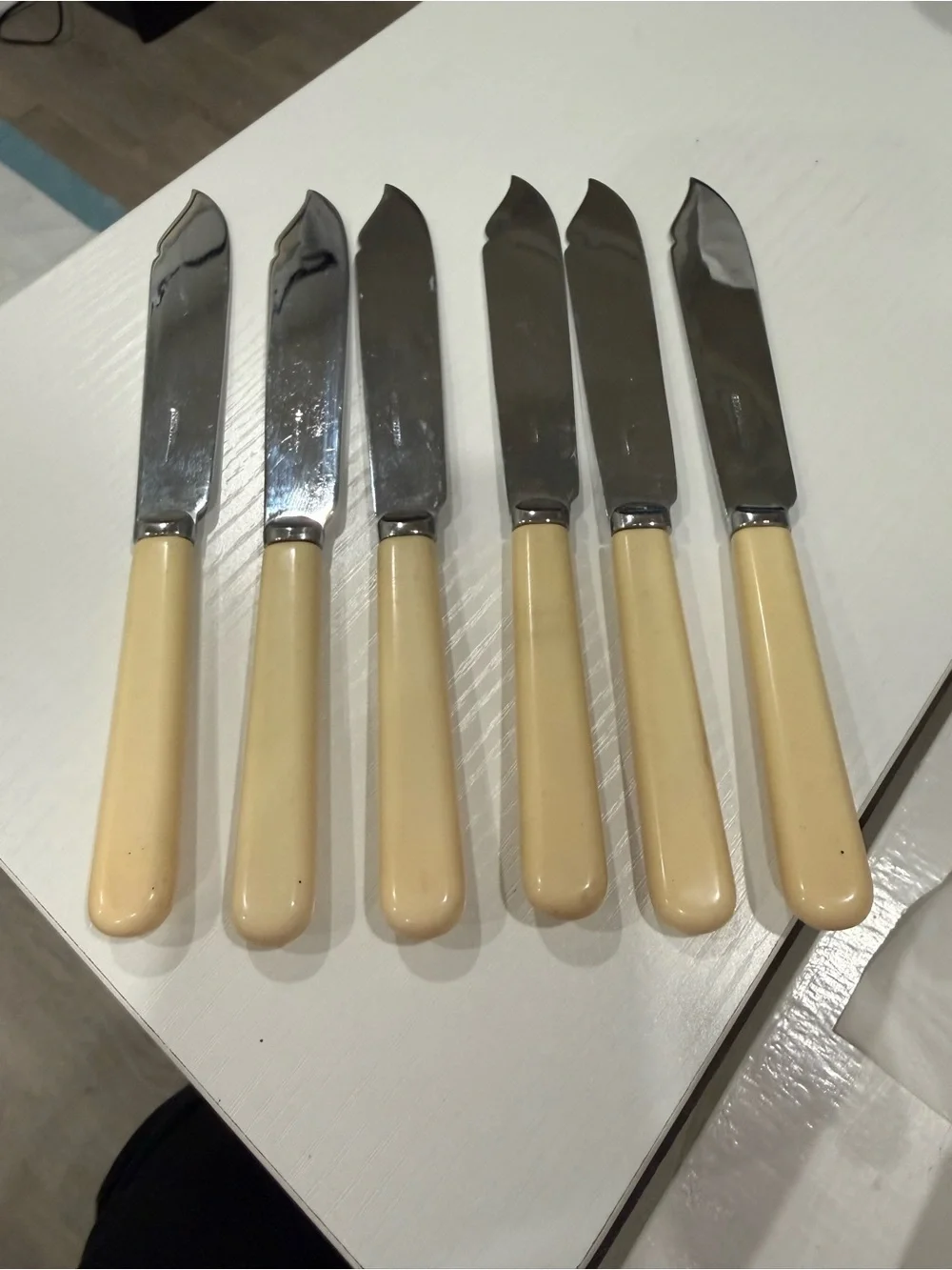 Fish knives Chrome Plated Ivorine Handles Lot of 6 knives 7 1/2 inches